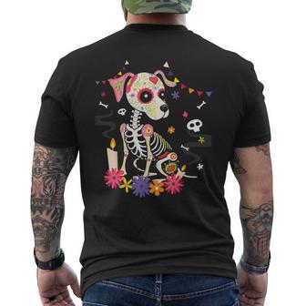 Mexican Dog Day Of The Dead Skeleton Sugar Flowers Dogs Men's T-shirt Back Print - Thegiftio UK