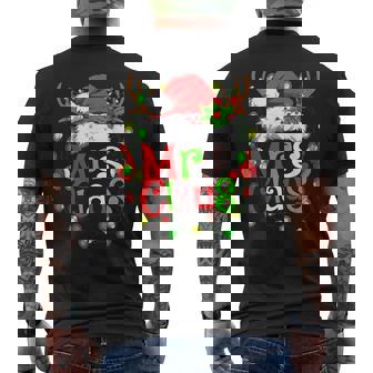 Mr And Mrs Claus Santa Reindeer Couples Christmas Lights Men's Back Print T-Shirt - Monsterry