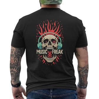 Music Freak Skull Headphones Cool Music Lover Graphic Men's T-shirt Back Print - Monsterry