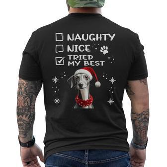 Niedlicher Whippet-Hund Weihnachten Naughty Nice Tried My Best T-Shirt mit Rückendruck - Geschenkecke