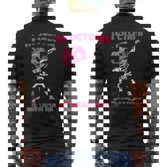In October We Wear Pink Breast Cancer Pumpkin Halloween Boys Men's T-shirt Back Print - Thegiftio UK