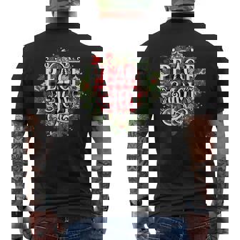 PEACE AND JOY Country Christmas Wreath Red Buffalo Plaid Men's Back Print T-Shirt - Monsterry