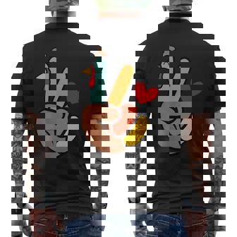 Peace Sign Turkey Hand Heart Thanksgiving Pocket Men's T-shirt Back Print - Monsterry