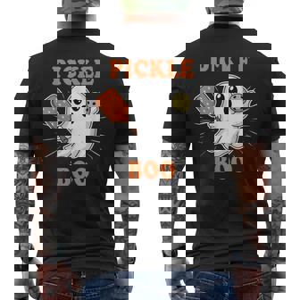 Pickle-Boo Ghost Playing Pickleball Halloween Costume Men's T-shirt Back Print | Mazezy
