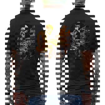 Pretty Skeleton Piano Player Loves Music Instruments Men's T-shirt Back Print - Monsterry