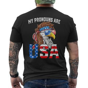 My Pronouns Are Usa Patriotic Eagle 4Th Of July Men's T-shirt Back Print - Monsterry DE