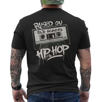 Raised On Old School Hip Hop Cassette Graffiti Men's T-shirt Back Print - Monsterry
