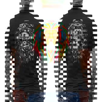Rastafarian Reggae Rasta Lion Of Judah Wearing Headphone Men's T-shirt Back Print - Thegiftio