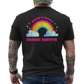 Regenbogen Retro World's Netteste Energie Auditor T-Shirt mit Rückendruck - Seseable