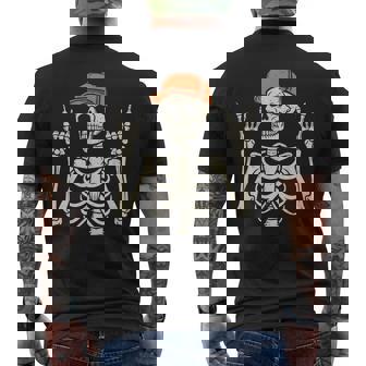 Rocker Skeleton Rock On Hand Halloween Skeleton Boys Kid Men's T-shirt Back Print | Mazezy