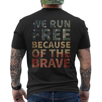 We Run Free Because Of The Brave Usa American Flag Running Men's T-shirt Back Print - Monsterry UK