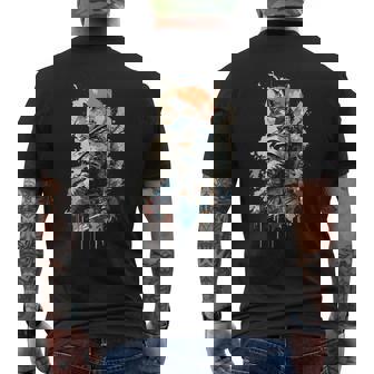 Samurai Gato Japonés Uniforme Pintura Retrato Gato Samurai Camiseta Hombre Estampado Espalda - Regaloses