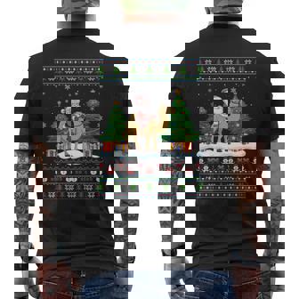 Santa Riding Bactrian Camel Tree Lights Ugly Xmas Sweater Men's T-shirt Back Print | Mazezy