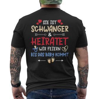 Sie Ist Schwanger Und Heiratet Wir Feiern Hen Party S T-Shirt mit Rückendruck - Geschenkecke