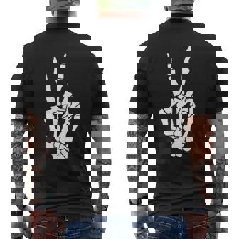 Skeleton Hand Peace Sign Bone Halloween Pocket Skeleton Men's T-shirt Back Print - Monsterry