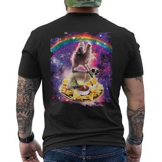 Space Cat Lama Pug Riding Nachos T-Shirt mit Rückendruck - Seseable