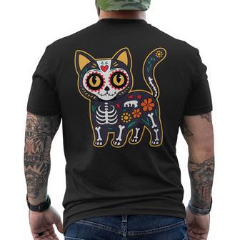 Sugar Skull Cat Halloween Dia De Los Muertos Day Of Dead Men's T-shirt Back Print - Thegiftio UK