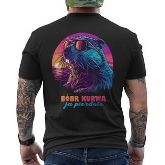 Synthwave Polish Beaver Meme Bober Kurwa Ja Pierdole Bobr T-Shirt mit Rückendruck - Geschenkecke