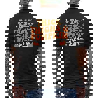 Thick Thighs Pumpkin Pie Halloween Thanksgiving Spooky Vibes Men's Back Print T-Shirt - Monsterry