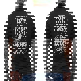 Thick Thighs Spooky Vibes Halloween Pumpkin Ghost Graphic Men's T-shirt Back Print - Monsterry