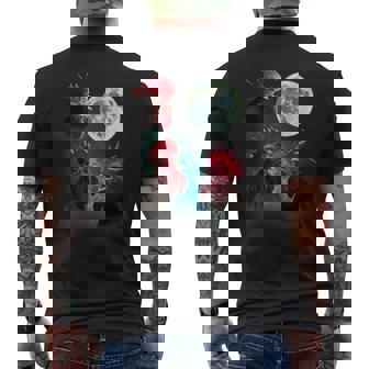 Three Rooster Chickens Howl At Moon 3 Wolfs Wolves Parody Men's T-shirt Back Print - Monsterry