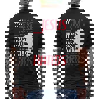 Try Jesus Not Me Cause I Throw Hands Boxing Gym Boxer Men's T-shirt Back Print - Monsterry
