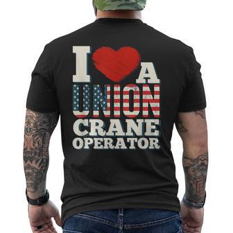 Union Crane Operator Member Patriotic American Flag Men's T-shirt Back Print - Monsterry