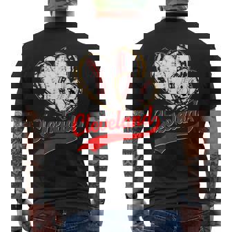 Vintage Cleveland Baseball Leopard Heart Baseball Fans Men's T-shirt Back Print - Seseable