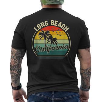 Vintage Long Beach California Summer Vacation Sunset Palm Men's T-shirt Back Print - Monsterry