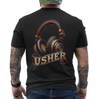 Vintage Usher Hiphop Fan Music Headphone Retro Men's T-shirt Back Print - Thegiftio UK