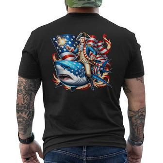 Washington Riding Shark July 4Th American Flag Sharks Men's T-shirt Back Print - Monsterry DE