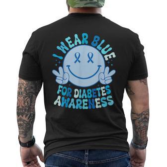 I Wear Blue For Diabetes Awareness Month Smile Face Diabetic Men's T-shirt Back Print - Thegiftio UK