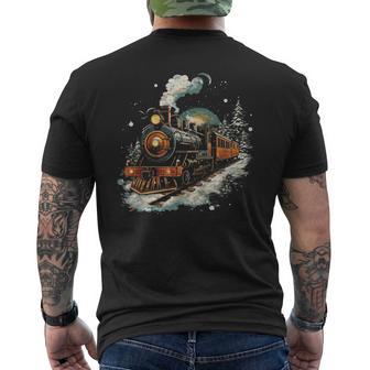 Weihnachtszugintage Dampflokomotive Retro Zug Leiter T-Shirt mit Rückendruck - Geschenkecke