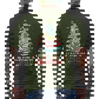 All Booked For Christmas Book Christmas Tree Lights Men's T-shirt Back Print - Monsterry