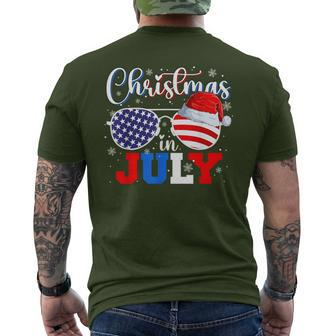 Christmas In July Santa Hat Sunglasses Usa Flag 4Th Of July Men's T-shirt Back Print - Monsterry DE