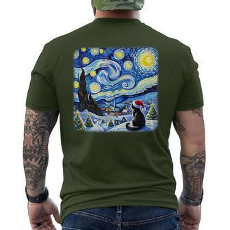Christmas Van Gogh Starry Night Black Cat Santa Hat Xmas Men's T-shirt Back Print - Thegiftio UK