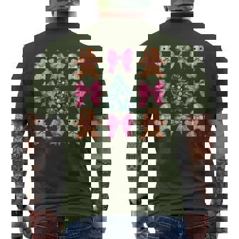 Cute Coquette Pink Bow Xmas Gingerbread Man Christmas Tree Men's T-shirt Back Print - Thegiftio