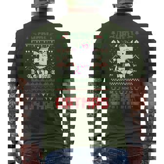 Merry Catmas Ugly Christmas Sweater Cat Santa Hat Men's T-shirt Back Print - Thegiftio