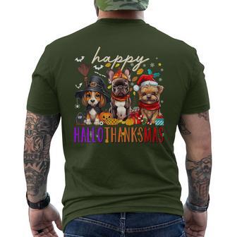 Happy Hallothanksmas Dogs Halloween Thanksgiving Christmas Men's T-shirt Back Print - Thegiftio UK