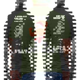 Merry Liftmas Ugly Christmas Sweater Santa Gym Workout Men's T-shirt Back Print - Thegiftio