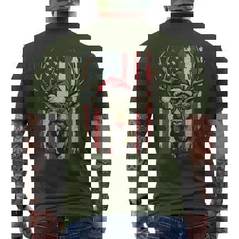 Reindeer Camo American Flag Christmas Pajama X-Mas Veteran Men's T-shirt Back Print - Monsterry