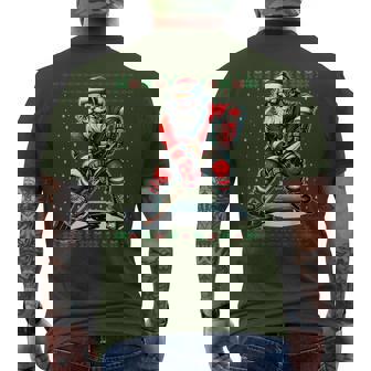 Santa Claus Playing Hockey Ugly Christmas Sweater Men's T-shirt Back Print - Seseable