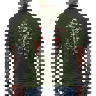 Santa Riding A Motorcycle Biker Motorcycle Lover Xmas Pajama Men's T-shirt Back Print - Monsterry