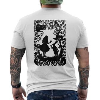 Alice In Wonderland With Cat And Rabbit S T-Shirt mit Rückendruck - Geschenkecke