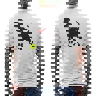 Beagle Puppy Dog Silhouette Plays Fetch Yellow Tennis Ball Men's Back Print T-Shirt - Monsterry