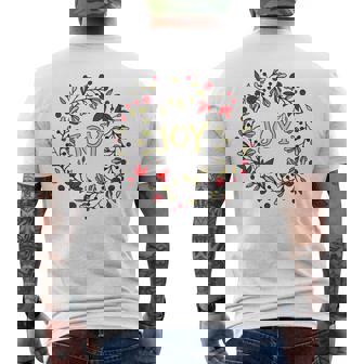 Beautiful JOY Holiday Wreath Positive Message Christmas Men's Back Print T-Shirt - Monsterry