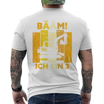 Children's Bäm Ich Bin 3 Drei Jahre Boy 3Rd Birthday Digger T-Shirt mit Rückendruck - Geschenkecke