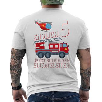 Children's Fireman Endlich 5 Jetzt Bin Ich Einsatzeiteiteiter 80 T-Shirt mit Rückendruck - Seseable