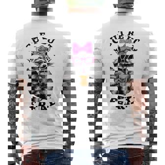 Cute But Feral Colorful Racoon With Sunglasses Racoon Men's T-shirt Back Print - Monsterry