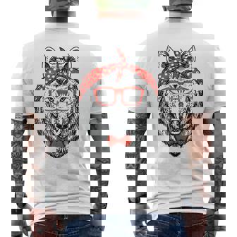 Hipster Wolf In Red Glasses Wild Animal Lover Men's T-shirt Back Print - Monsterry